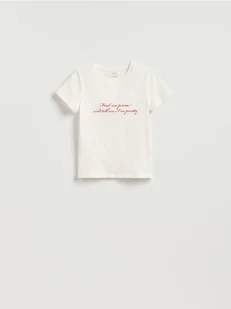 Reserved - T-shirt z nadrukowanym napisem - złamana biel - Koszulki i topy damskie - miniaturka - grafika 1