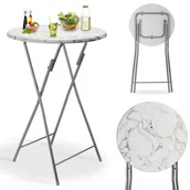 Stoły ogrodowe - Stoły wysokie Biały Marmurowy Ø60cm Składany - miniaturka - grafika 1