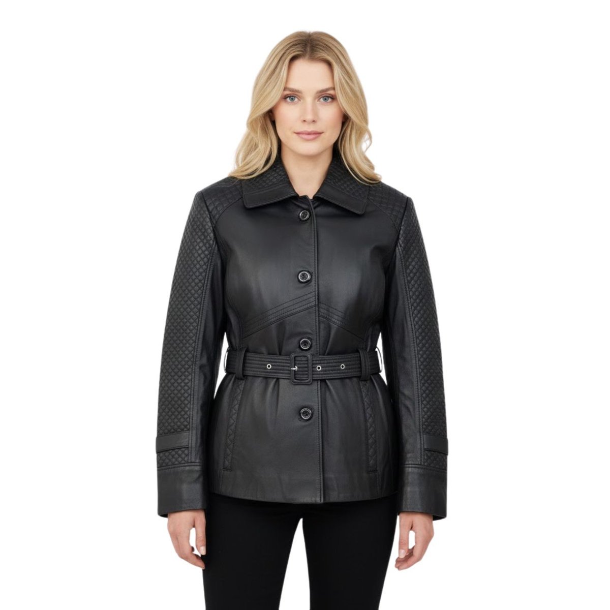 Kurtka damska Giorgio Di Mare skórzana czarna z kołnierzykiem -XXL