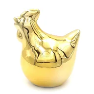 Figurki dekoracyjne - Kura wielkanocna figurka ceramiczna złota 10 cm glamour - miniaturka - grafika 1