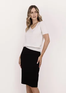 Dzianinowy t-shirt z krótkim rękawem - SWE344 ecru MKM - Swetry damskie - miniaturka - grafika 1