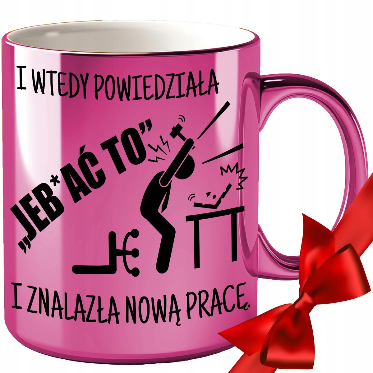 KUBEK NA POŻEGNANIE ODEJŚCIE KOLEŻANKI Z PRACY BIURA GRAWER ZŁOTY RÓŻOWY