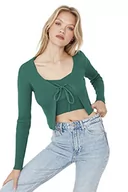 Swetry damskie - Trendyol Damski sweter z okrągłym dekoltem, gładki dopasowany kardigan, zielony, M (2 sztuki), ZIELONY, M - miniaturka - grafika 1
