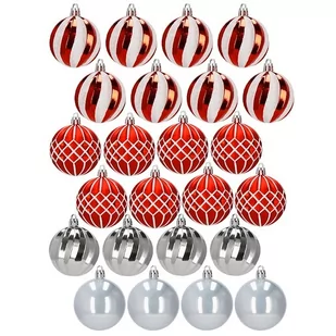 Bombki choinkowe 24 szt. zawieszki na choinkę ozdoby świąteczne czerwone, szare, srebrne - Bombki - miniaturka - grafika 1