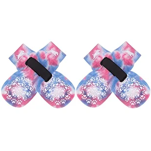 EXPAWLORER Dwustronne skarpety dla psów, antypoślizgowe – miękka i oddychająca ochrona łap dla wszystkich psów, z regulowanymi paskami, lepsza kontrola trakcji do wnętrz, batikowe niebieskie, M - Skarpetki dla dzieci - miniaturka - grafika 1