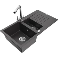 Zlewozmywaki z baterią - Mexen Matias zlewozmywak granitowy 1,5-komorowy z ociekaczem i baterią kuchenną Duero, czarny nakrapiany - miniaturka - grafika 1