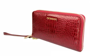 Portfel Damski Skóra Naturalna PETERSON Duży Z Metalowym Suwakiem Piórnik PTN CR-781 RFID CZERWONY LAKIEROWANY SKÓRA WĘŻA - Portfele - miniaturka - grafika 5