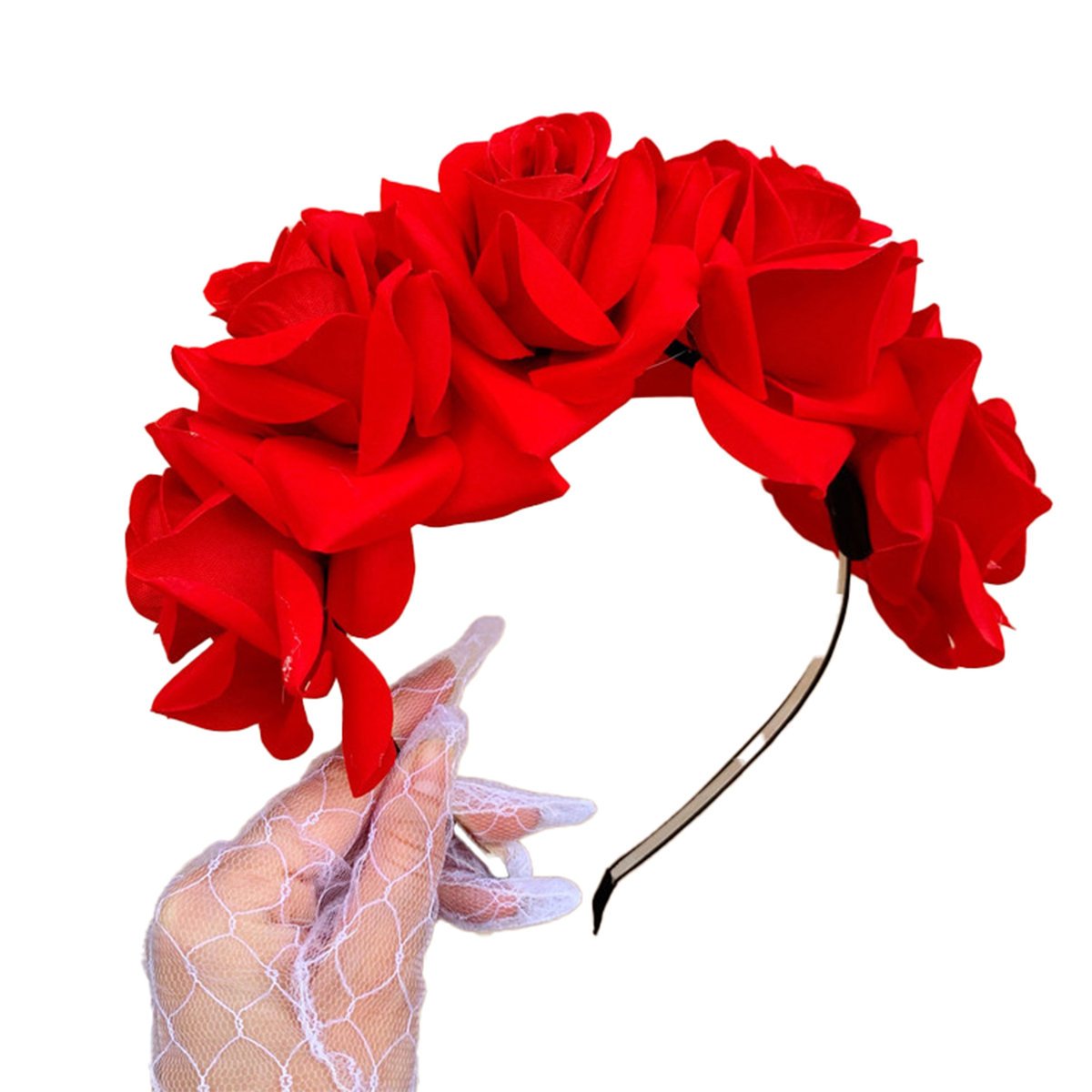 Wianek na głowę ze sztucznych kwiatów czerwony