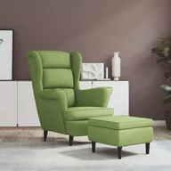 Fotele - Lumarko Fotel uszak z podnóżkiem, jasnozielony, tapicerowany aksamitem! - miniaturka - grafika 1