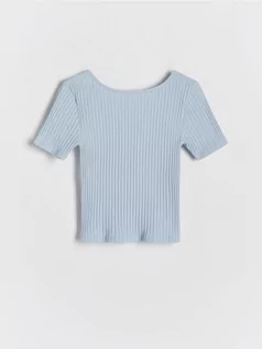 Koszulki dla dziewczynek - Reserved - Prążkowany t-shirt - jasnoniebieski - grafika 1