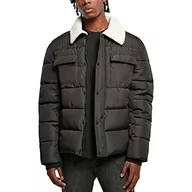Kurtki męskie - Urban Classics Sherpa Collar Padded Shirt Jacket, stylowa męska kurtka puchowa z wywijanym kołnierzem, dostępna w kolorze czarnym, rozmiary S-5XL, czarny, XXL - miniaturka - grafika 1