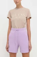 Spodenki damskie - Guess szorty damskie kolor fioletowy gładkie high waist - miniaturka - grafika 1