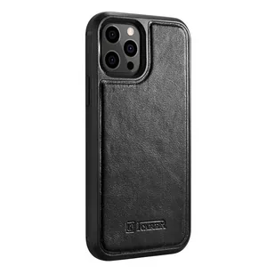 iCarer Leather Oil Wax etui pokryte naturalną skórą do iPhone 12 Pro Max czarny (ALI1206-BK) - Etui i futerały do telefonów - miniaturka - grafika 2