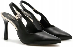 Karino 5445/022 czarne czółenka bez pięt skórzane szpilki eleganckie r.38 - Czółenka - miniaturka - grafika 1