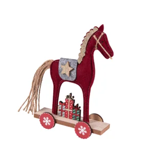 Figurka świąteczna konik 22 x 32,5 cm bordowy - Ozdoby bożonarodzeniowe - miniaturka - grafika 1