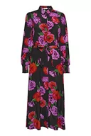 Koszule damskie - Damska koszula KAFFE Maxi Tie Waist Printed Długi rękaw, Czarny -Czerwony/Fioletowy Duży Kwiat, 42 - miniaturka - grafika 1