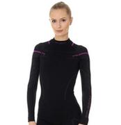 Bluzy sportowe damskie - Bluza termoaktywna Brubeck thermo LS13100A damska czarny/różowy - miniaturka - grafika 1