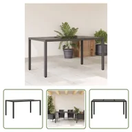 Stoły ogrodowe - The Living Store Stół ogrodowy ze szklanym blatem - czarny - 150x90x75cm rattan PE - Stół Ogrodowy - miniaturka - grafika 1