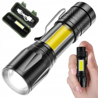 Latarki - Latarka Taktyczna Led Zoom Klips Boczny Reflektor Cob Akumulatorowa Usb - miniaturka - grafika 1