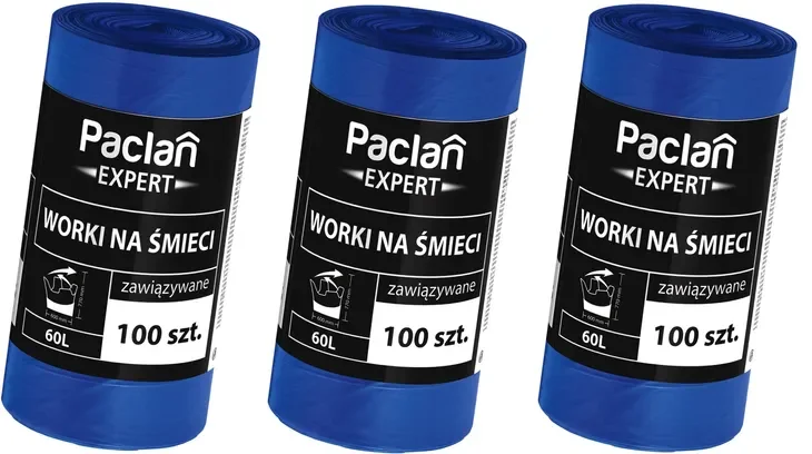 WORKI NA ŚMIECI 60L 300 SZTUK PACLAN EXPERT ZAWIĄZYWANE mocne nie pękające