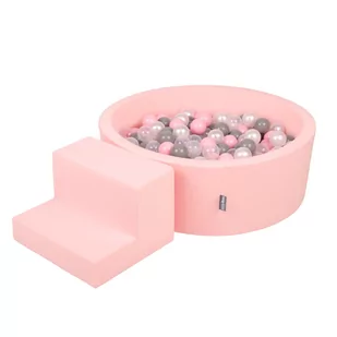 KiddyMoon Piankowy plac zabaw PPZP-OK30D-122 z piłeczkami różowy: perła-szary-transparent-pudrowy róż basen 200/schodek - Suche baseny - miniaturka - grafika 1