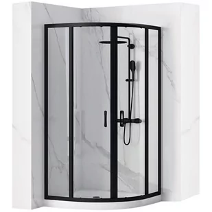 Czarna półokrągła kabina prysznicowa z brodzikiem 100x80 cm Look Rea Black Lewa - Kabiny prysznicowe - miniaturka - grafika 1