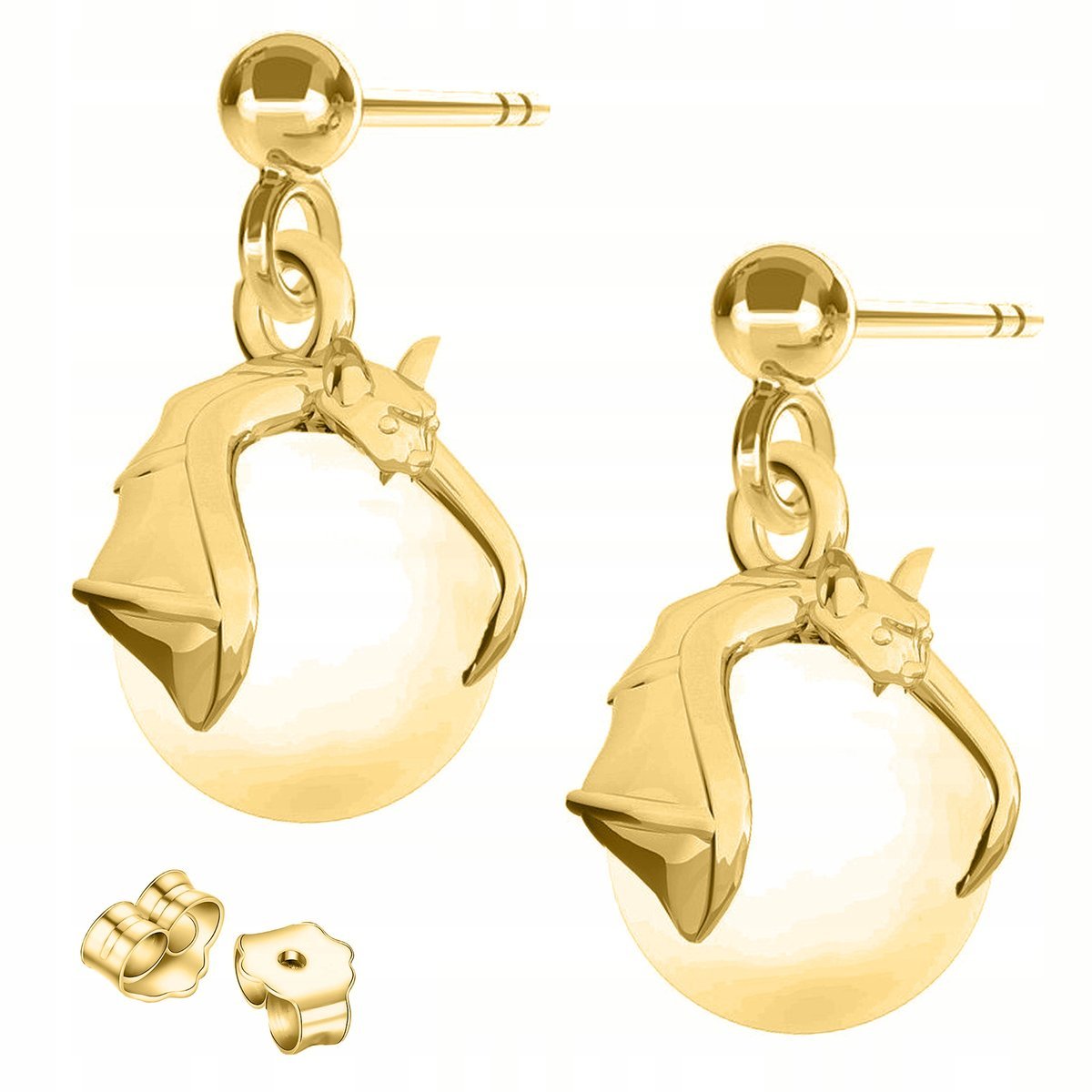 Złote Kolczyki z Nietoperzem Perłą Nietoperze Białe Perły SREBRO 925