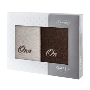 Komplet ręczników w pudełku 2 szt 50x90 On Ona beżowy brązowy - Ręczniki - miniaturka - grafika 1