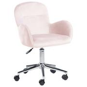 Fotele i krzesła biurowe - Krzesło biurowe regulowane welurowe różowe PRIDDY - miniaturka - grafika 1