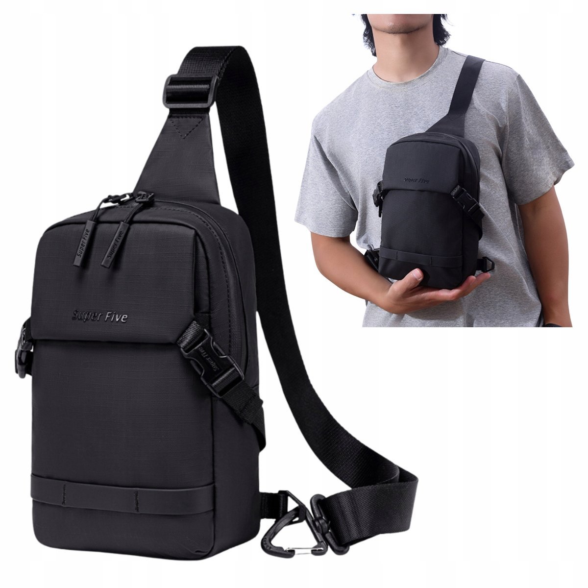 SASZETKA MIEJSKA CZARNA dla kobiet mężczyzn na telefon dokumenty NA RAMIĘ