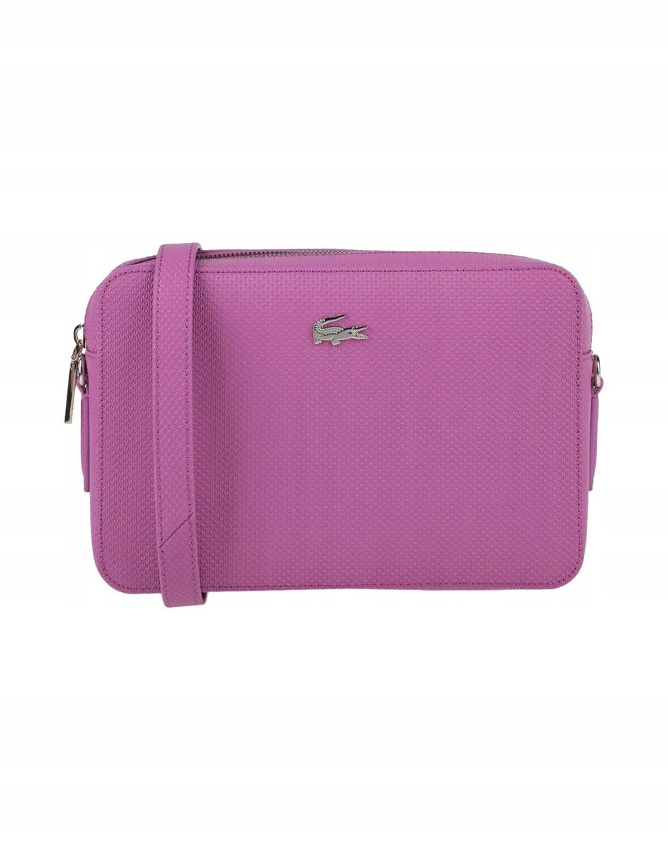 Różowa torebka Lacoste, skórzana torba na ramię, Chantaco Piqué