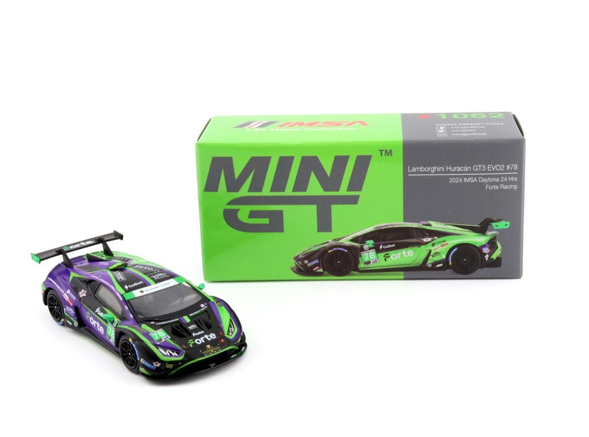 MINI GT Lamborghini Huracan GT3 EVO2 #78 2024 IMSA Daytona 24 Hrs Forte Racing LHD MGT01062-L MiniGT