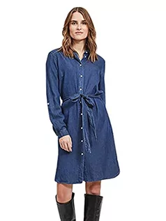 Sukienki - Vila Damska sukienka dżinsowa wiązany pasek, Szczegóły: clean Wash Dark Blue Denim, 40 - grafika 1