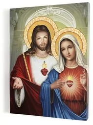 Obraz na płótnie Serce Jezusa i Serce Maryi - Ikony i obrazy sakralne - miniaturka - grafika 1