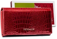 Portfele - Portfel damski skórzany Peterson z klapką croco pojemna portmonetka na karty i gotówkę, czerwony - miniaturka - grafika 1