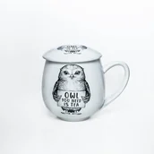 Kubki - Kubek z zaparzaczem i pokrywką sowa – idealny zestaw do parzenia herbaty, perfekcyjny podarunek prezent dla mamy, taty, babci, dziadka - miniaturka - grafika 1