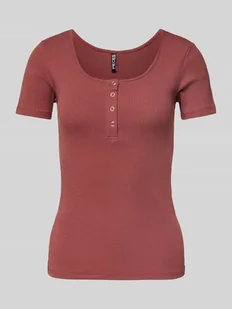 T-shirt o kroju slim fit z mieszanki bawełny z krótką listwą z zatrzaskami model ‘KITTE’ - Koszulki i topy damskie - miniaturka - grafika 1