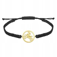 Bransolety męskie - Bransoleta Pozłacana Męska Motocross Sznurek 925 Prezent GRAWER GRATIS - miniaturka - grafika 1