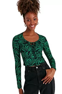 Trendyol Damska dopasowana bluzka z dzianiny Bodycon z okrągłym dekoltem, ZIELONY, XL - Body - miniaturka - grafika 1