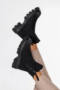 Botki Sergio Leone damskie na platformie ozdobny suwak czarne TR906 - Botki damskie - miniaturka - grafika 1