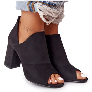 Wiosenne Zamszowe Botki Na Słupku Vinceza 21-17095 Czarne - Botki damskie - miniaturka - grafika 1