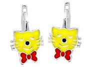 Biżuteria dla dzieci - Srebrne kolczyki 925 żółte emaliowane kotki - miniaturka - grafika 1