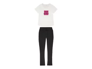 Piżamy damskie - ESMARA ESMARA Piżama damska z wiskozą (t-shirt + spodnie) (XS (32/34), Biały/czarny) - grafika 1