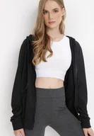Bluzy damskie - Czarna Bluza z Kapturem Zapinana na Suwak Argis - miniaturka - grafika 1
