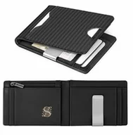 Portfele - Smart portfel skórzany z grawerowanym inicjałem w kolorze czarnym dla niego- Karbonowy - miniaturka - grafika 1