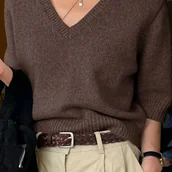 Swetry damskie - TEMU Jednokolorowa Modna Bluzka Damska z Krテウtkim Rト冖awem na Wiosnト�/ - miniaturka - grafika 1