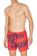 Kąpielówki męskie - Emporio Armani Swimwear Emporio Armani Bold Boxer Swim Trunks, czerwone/oblique Logo, 48, Czerwony/Oblique Logo - miniaturka - grafika 1