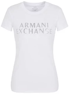 Koszulki i topy damskie - Armani Exchange Damska koszulka Slim Fit Stretch Cotton Embellished Logo Fitted Tee T-Shirt, biały, XS - grafika 1