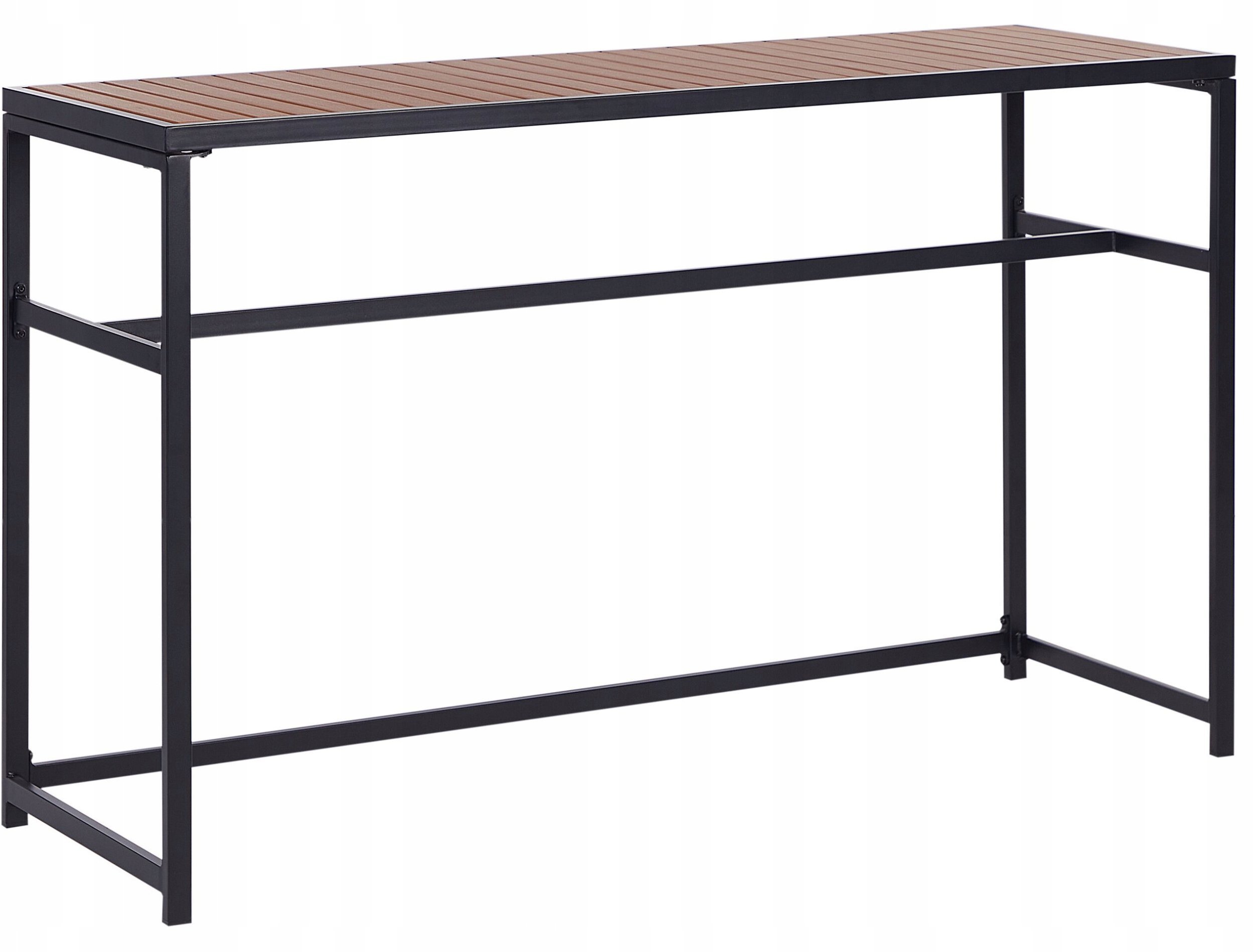 Beliani Stół ogrodowy metalowy 150 x 50 cm czarny z jasnym drewnem AVETRANA