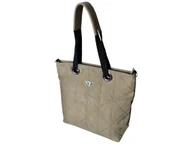 Torebki damskie - Beżowa Torebka Shopper Pikowana Damska Na Ramię Duża Pojemna A4 - miniaturka - grafika 1